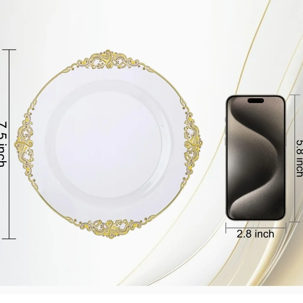 Clear Disposable Party Dessert Plates with Gold Filigree - Elegant Gold Accents